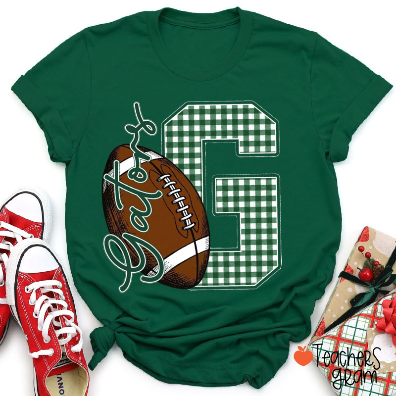 Personalized Mascot Sport Plaid Monogram Teacher T‑Shirt