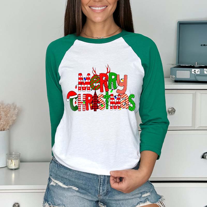 Merry Christmas Teacher Raglan Long Sleeve T-Shirt