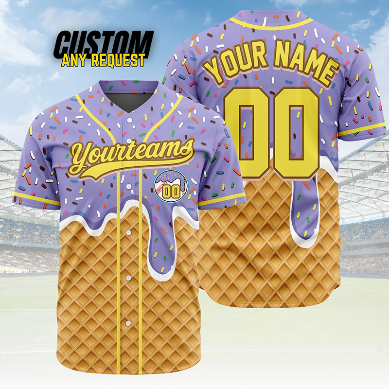 Personalized Name Preppy Ice Cream Waffle Sprinkles Custom Baseball Jersey