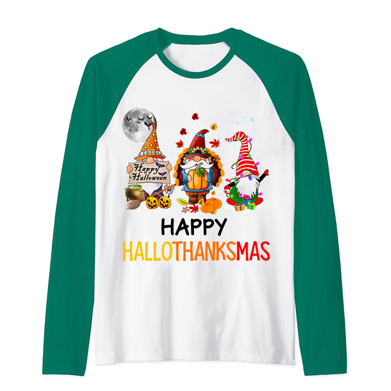 Happy Hallothanksmas Teacher Raglan Long Sleeve T-Shirt