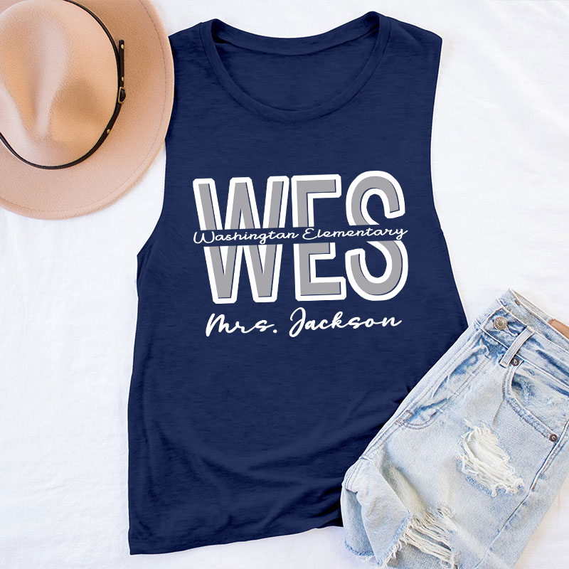 Personalized School Name Abbreviation School Color Teacher Tank Top