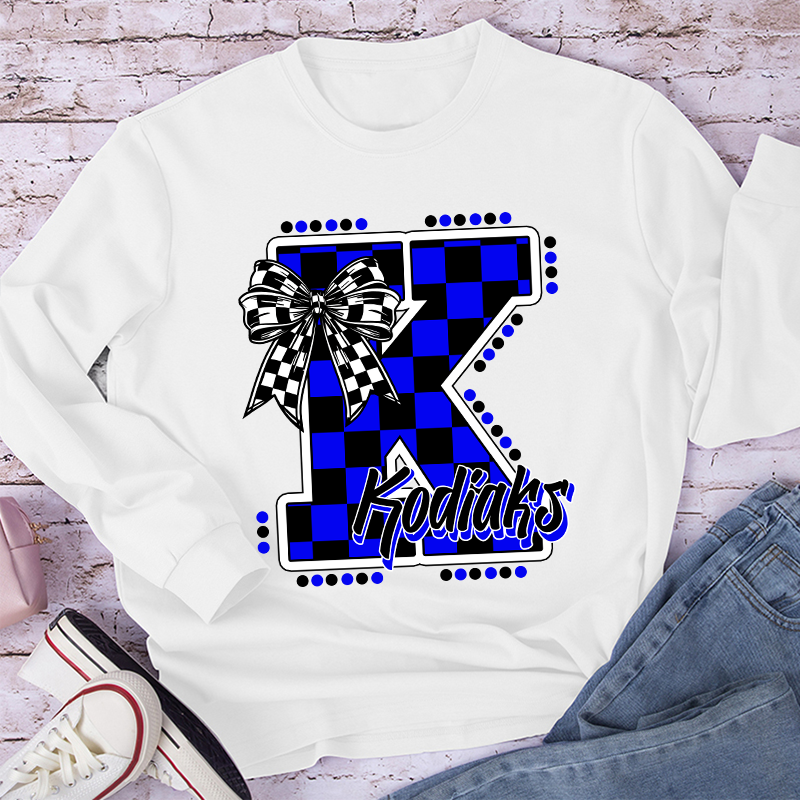 Personalized Mascot Checkered Print Teacher Long Sleeve T-Shirt