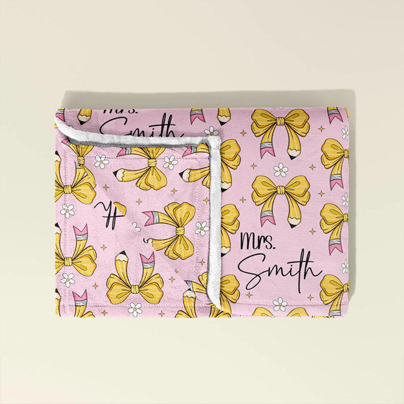 Personalized Name Pencil Bow Teacher Blanket