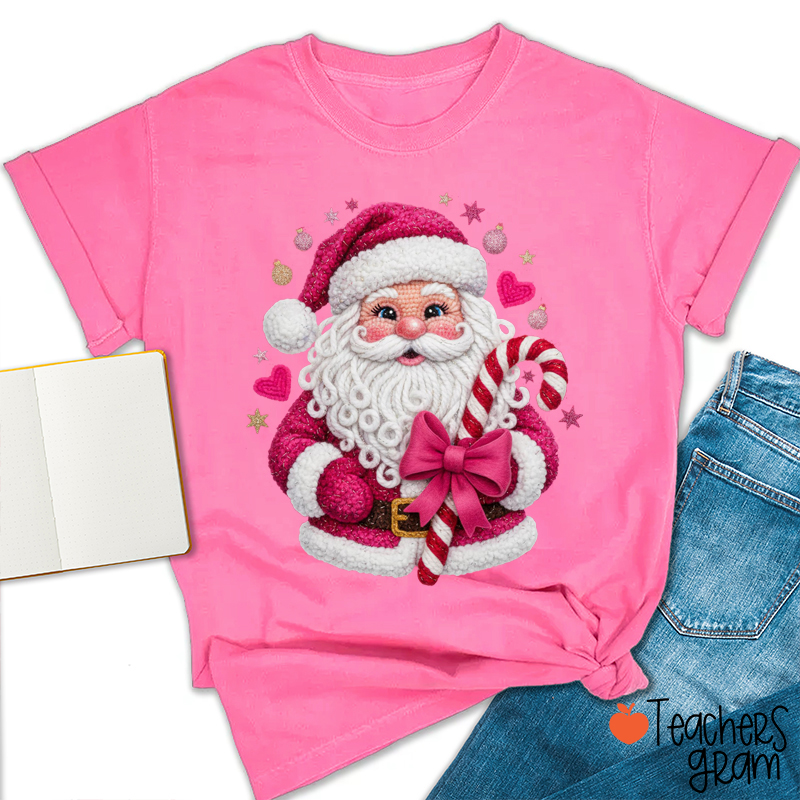 Faux Yarn Pink Santa Teacher T-Shirt