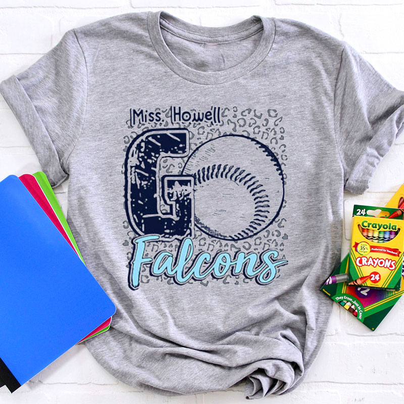 Personalized Gray Leopard Print Background Go Team Teacher T-Shirt