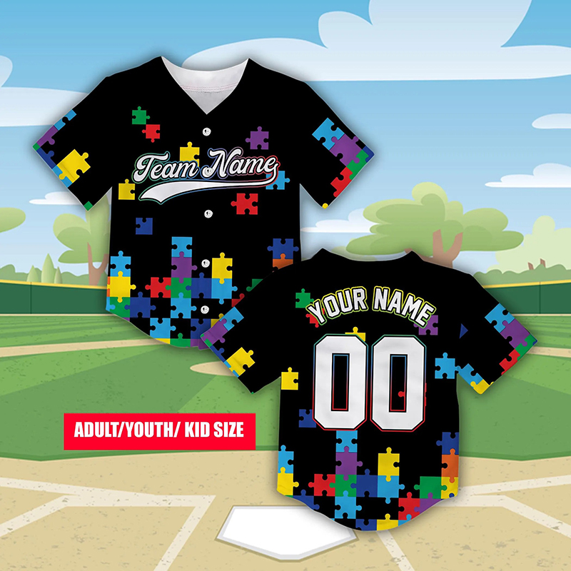 Personalized Autism Awareness Puzzle Class Baseball Jersey
