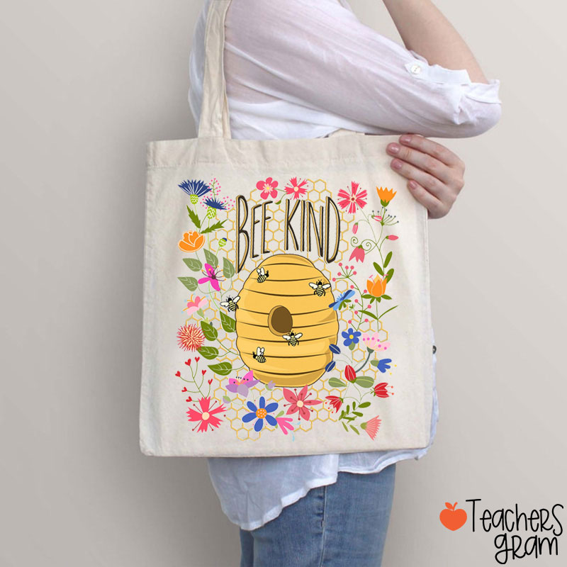 Floral Motivational Bee Kind Positivity Teacher Tote Bag
