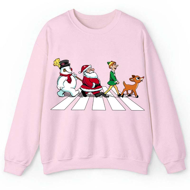 Santa Claus And His Friends Crossing The Road Teacher Sweatshirt