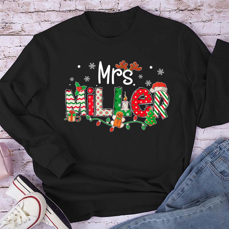 Personalized Teacher Name Christmas Teacher Long Sleeve T-Shirt