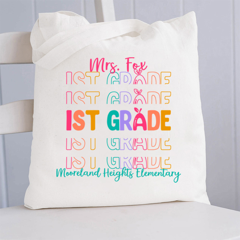 Personalized Colorful Apple Teacher Tote Bag