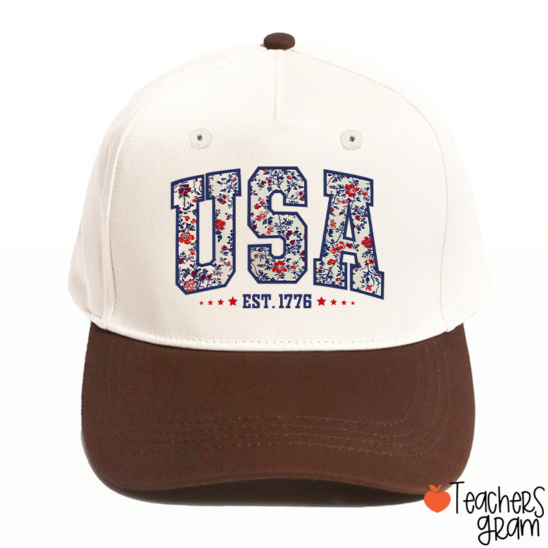 Retro Floral USA Teacher Baseball Cap