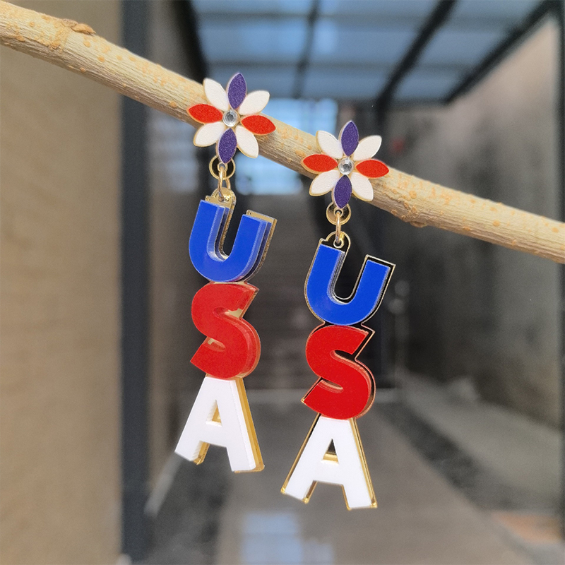 USA Rred White And Blue Teacher Acrylic Earrings