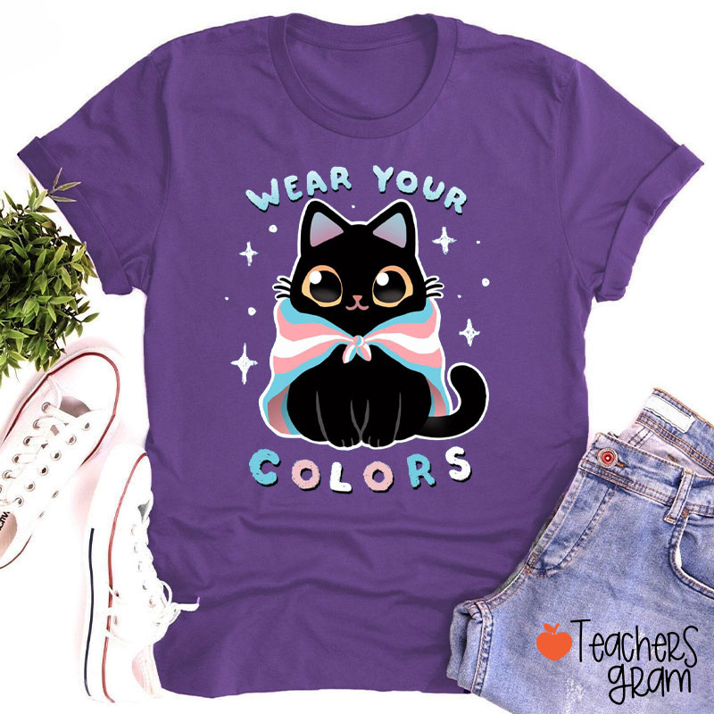 Personalized Wear Your Colors Cute Cat Teacher T-Shirt