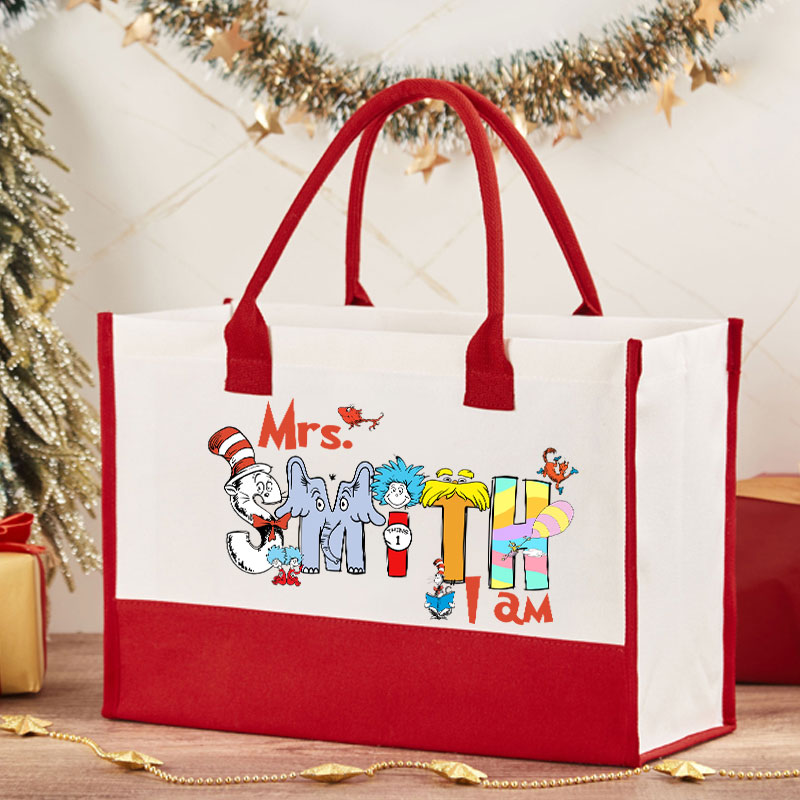 Personalized Name I Am Teacher Cotton Tote Bag