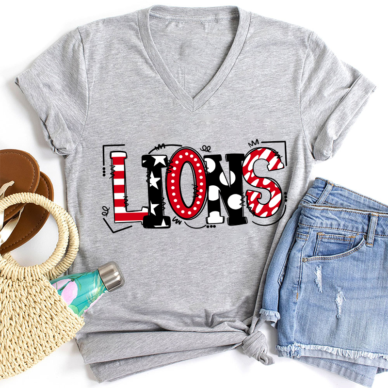 Personalized Mascot Cute Fonts Game Day Teacher Female V-Neck T-Shirt