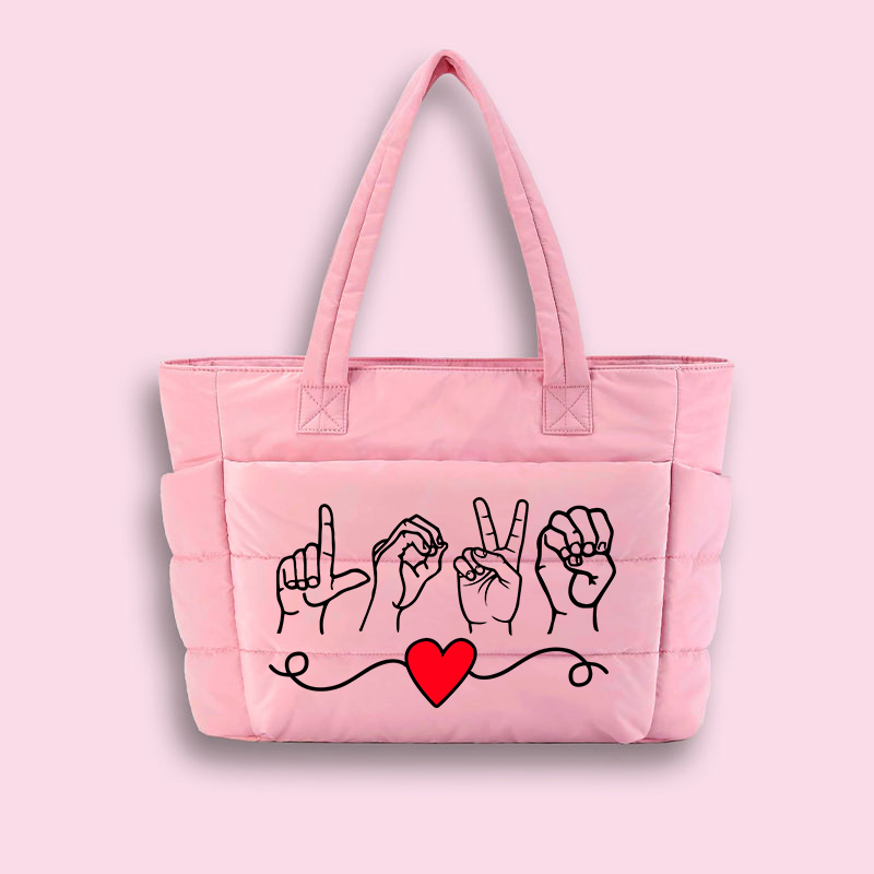 Love Sign Language Teacher Puffy Tote Bag