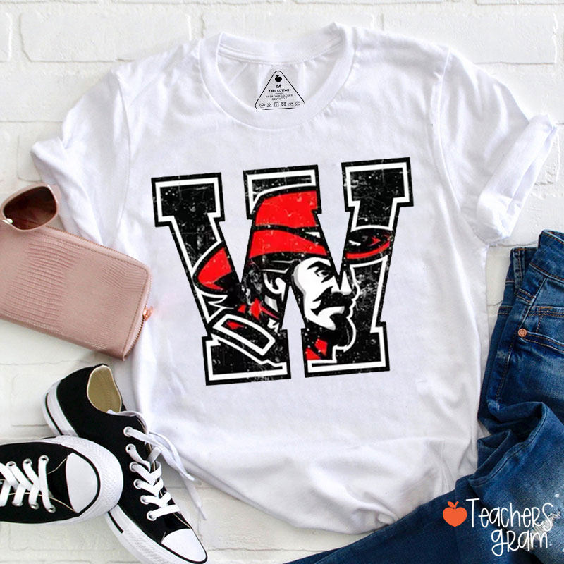 Personalized Team Initial Mascot Vintage School Spirit Graphic Teacher T-Shirt