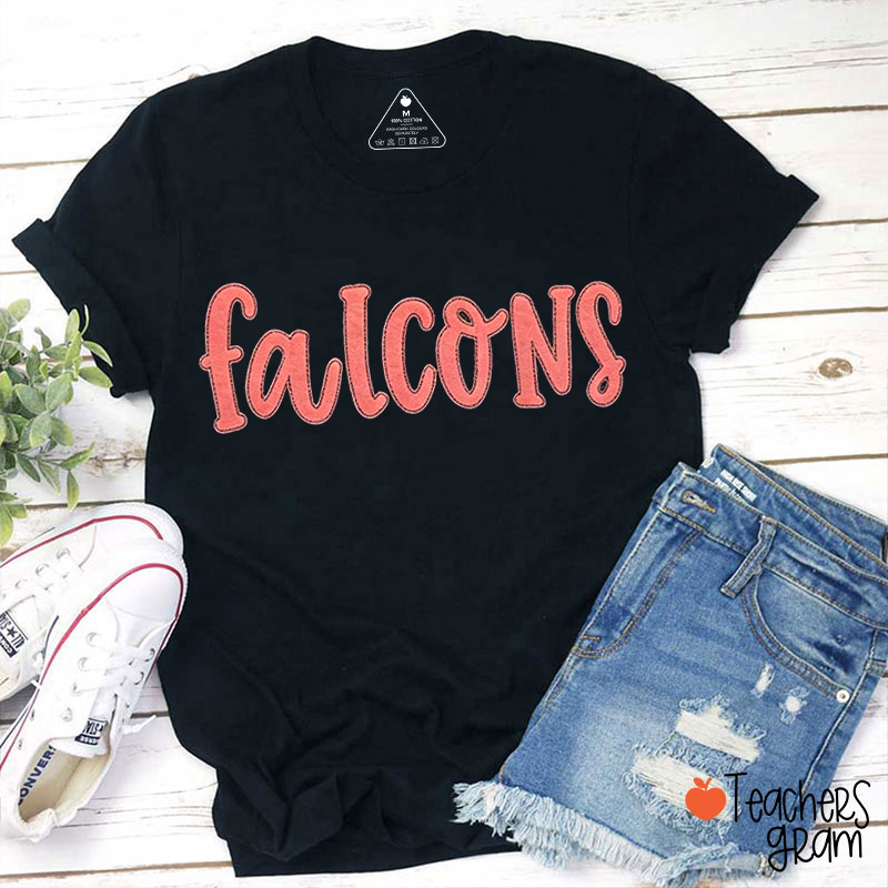 Personalized Mascot Embroidered School Letter Applique Teacher T-Shirt