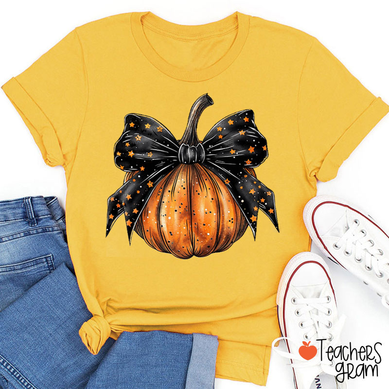 Coquette Stars Bow Pumpkin Teacher T-Shirt