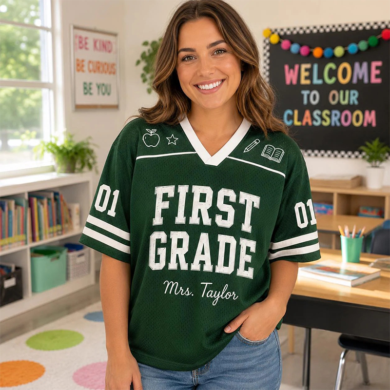 Personalized Grade Name And Number Teacher Mesh Jersey