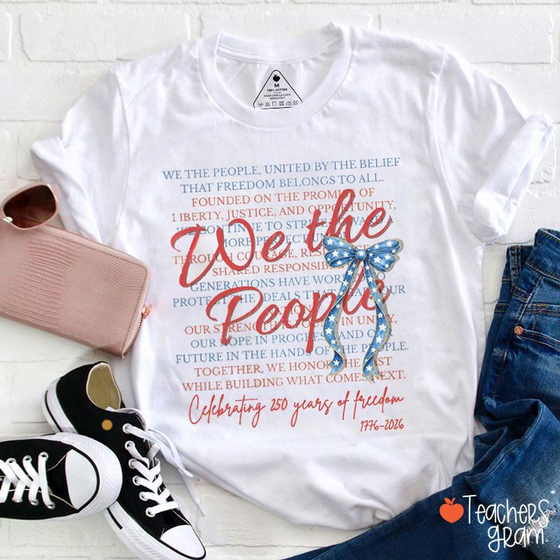 Coquette Bow We The People Teacher T-Shirt