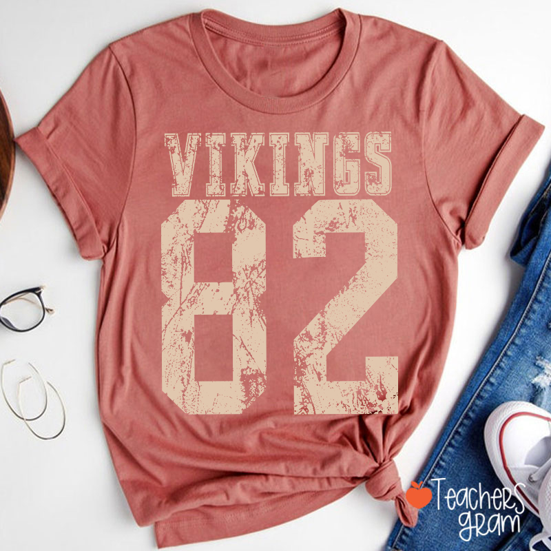 Personalized Mascot Number Vintage Distressed Sport Teacher T‑Shirt