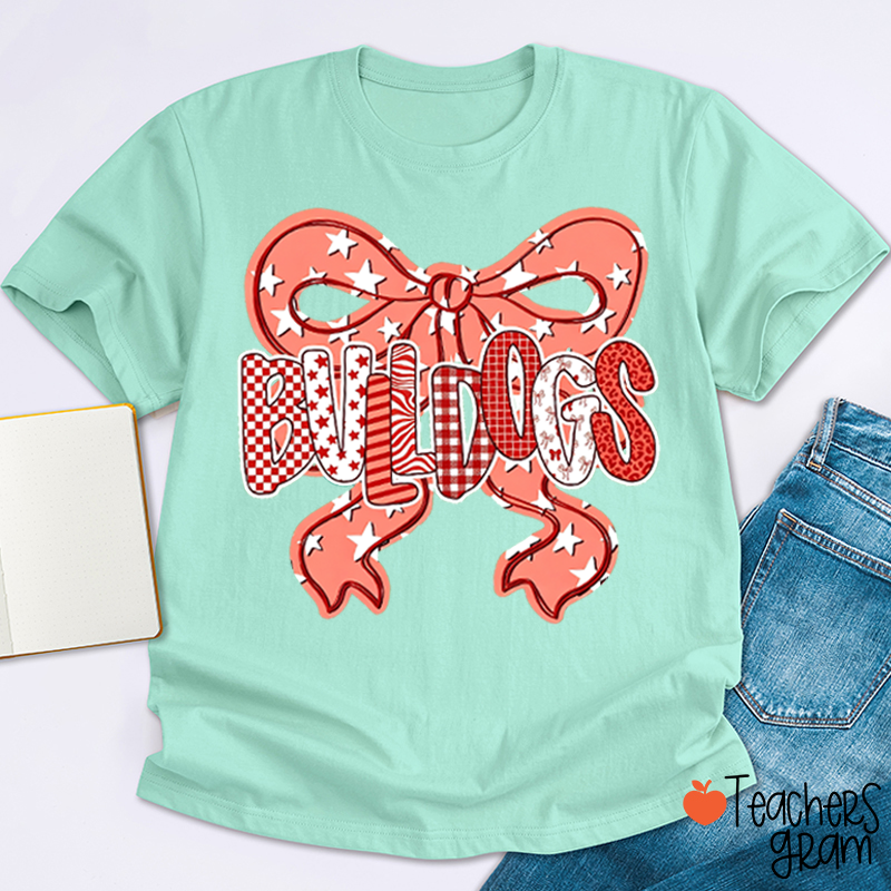 Personalized Mascot Star Bow Mixed Pattern Letter Teacher T-Shirt