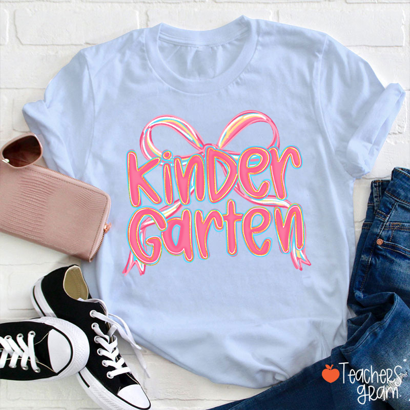 Personalized Grade Pink Bow Teacher T-Shirt