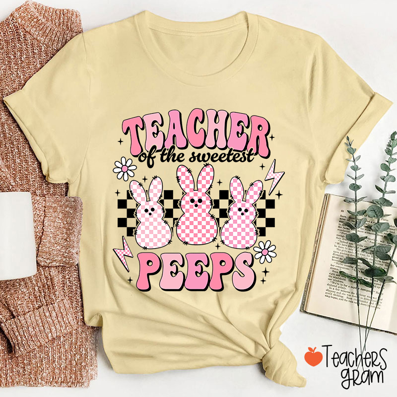 Pink Checkerboard Bunny Teacher Of The Sweetest Peeps Teacher T-Shirt