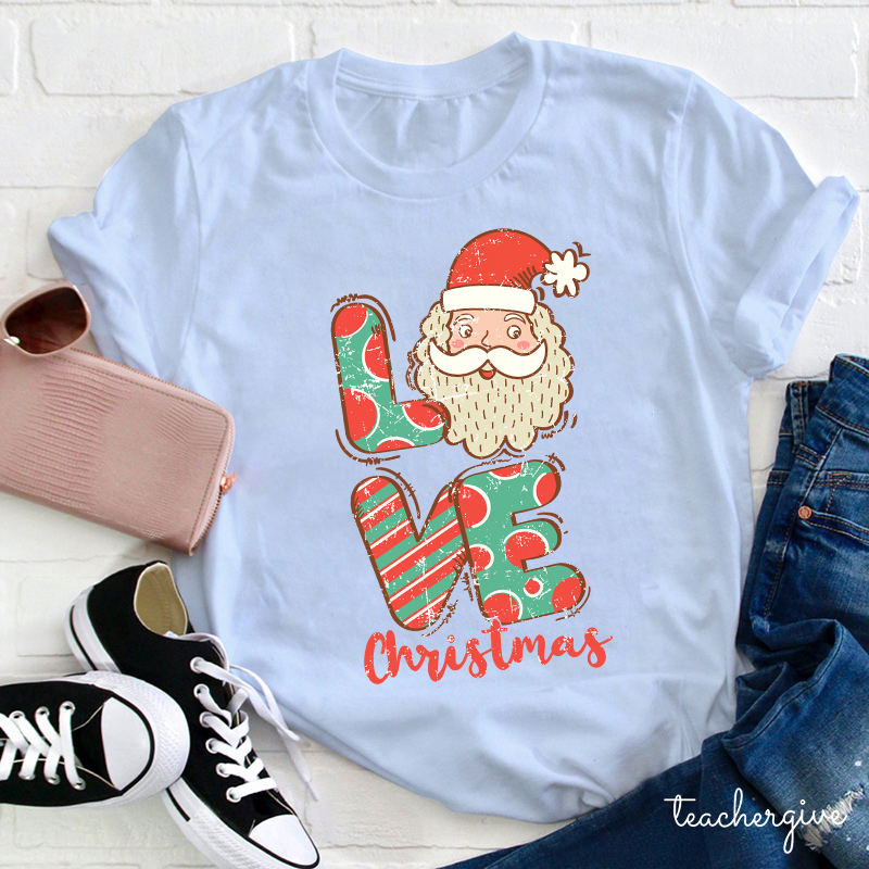 Retro Love Christmas Santa Teacher T-shirt