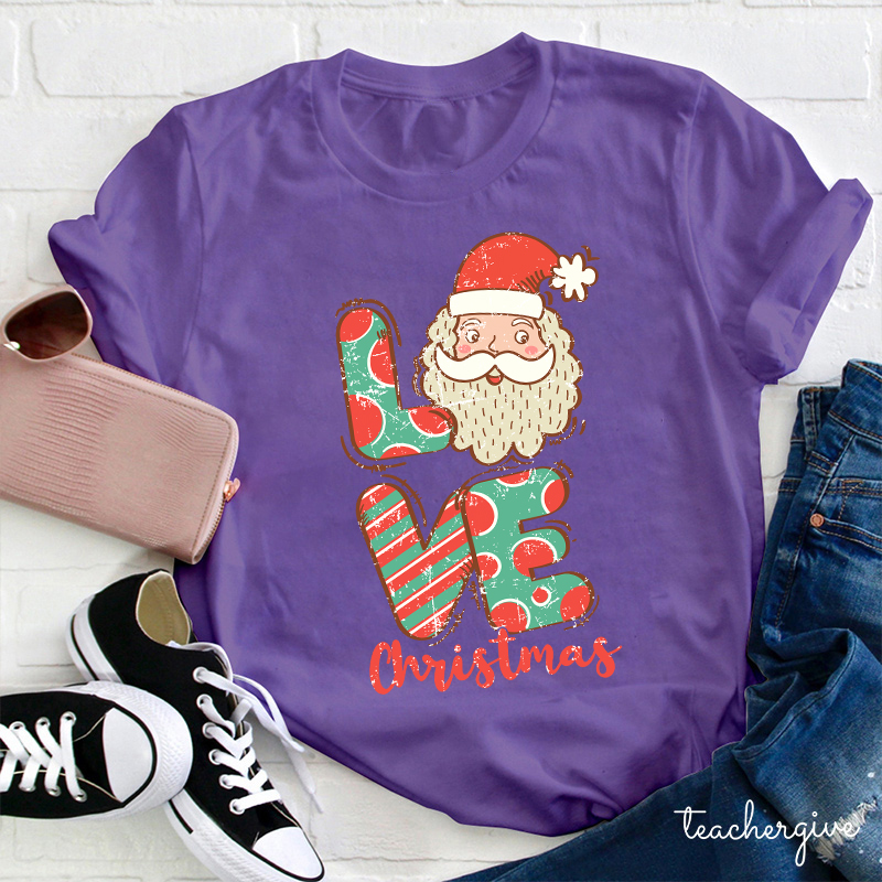 Retro Love Christmas Santa Teacher T-shirt