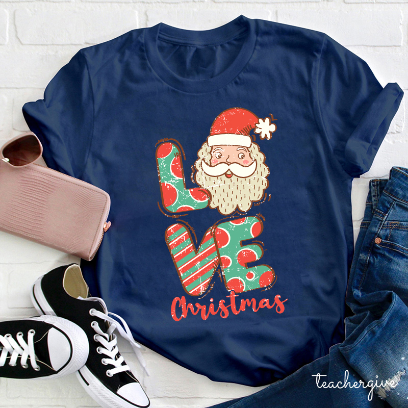 Retro Love Christmas Santa Teacher T-shirt