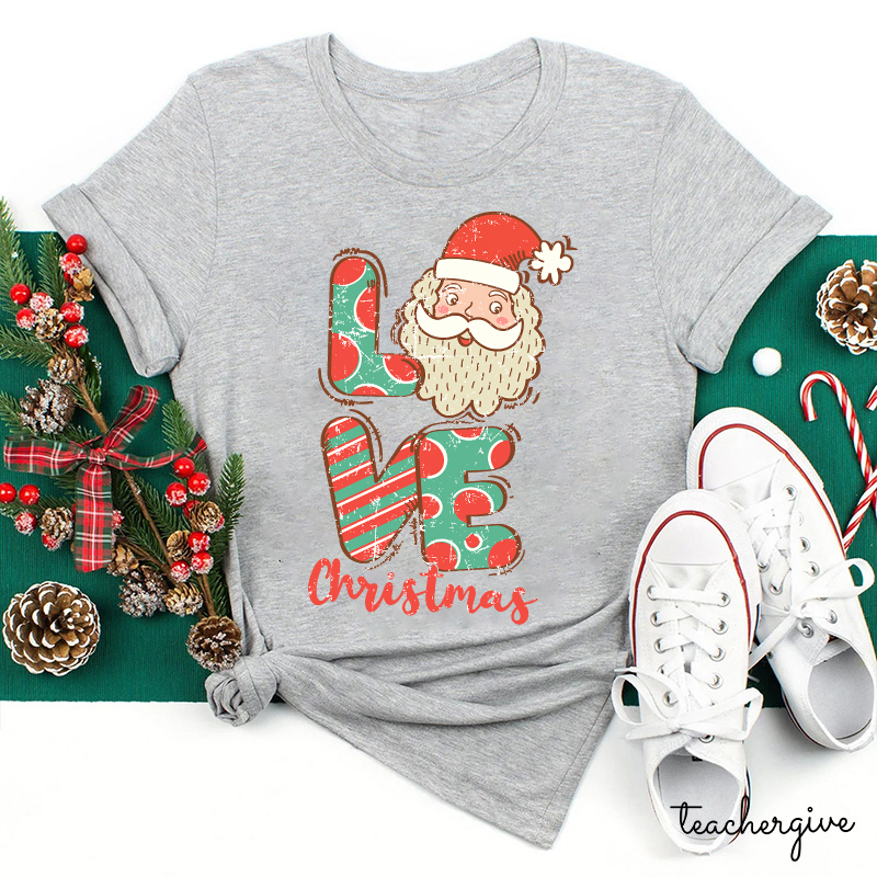 Retro Love Christmas Santa Teacher T-shirt