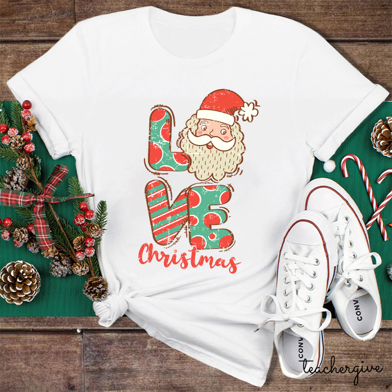 Retro Love Christmas Santa Teacher T-shirt