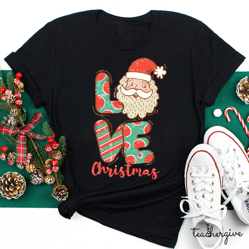Retro Love Christmas Santa Teacher T-shirt