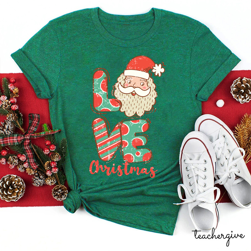 Retro Love Christmas Santa Teacher T-shirt