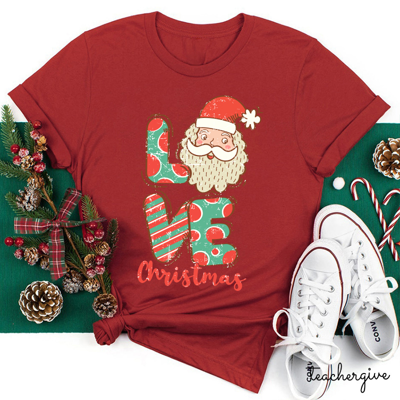 Retro Love Christmas Santa Teacher T-shirt