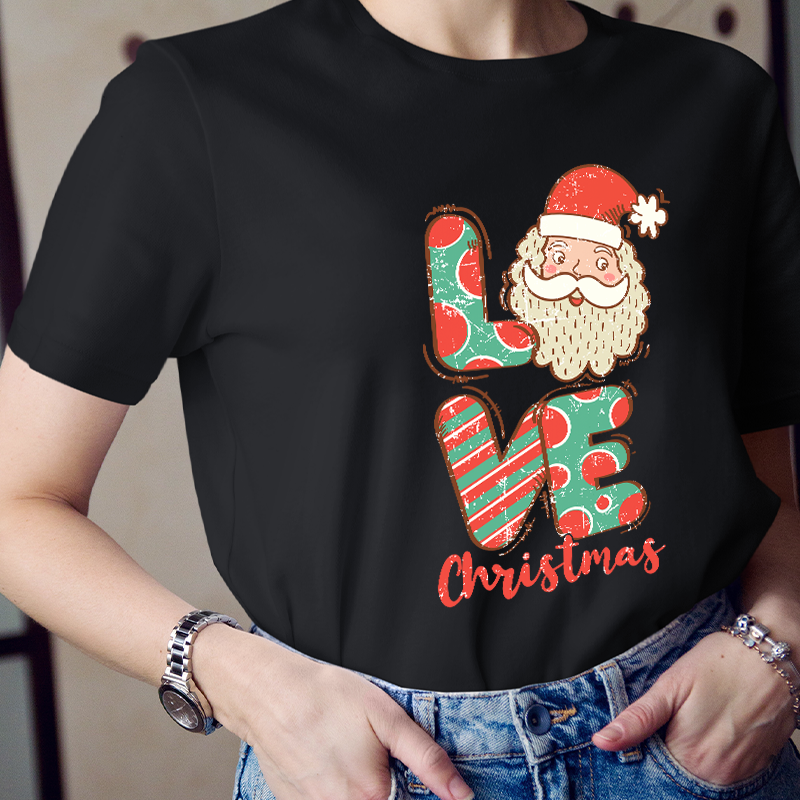 Retro Love Christmas Santa Teacher T-shirt