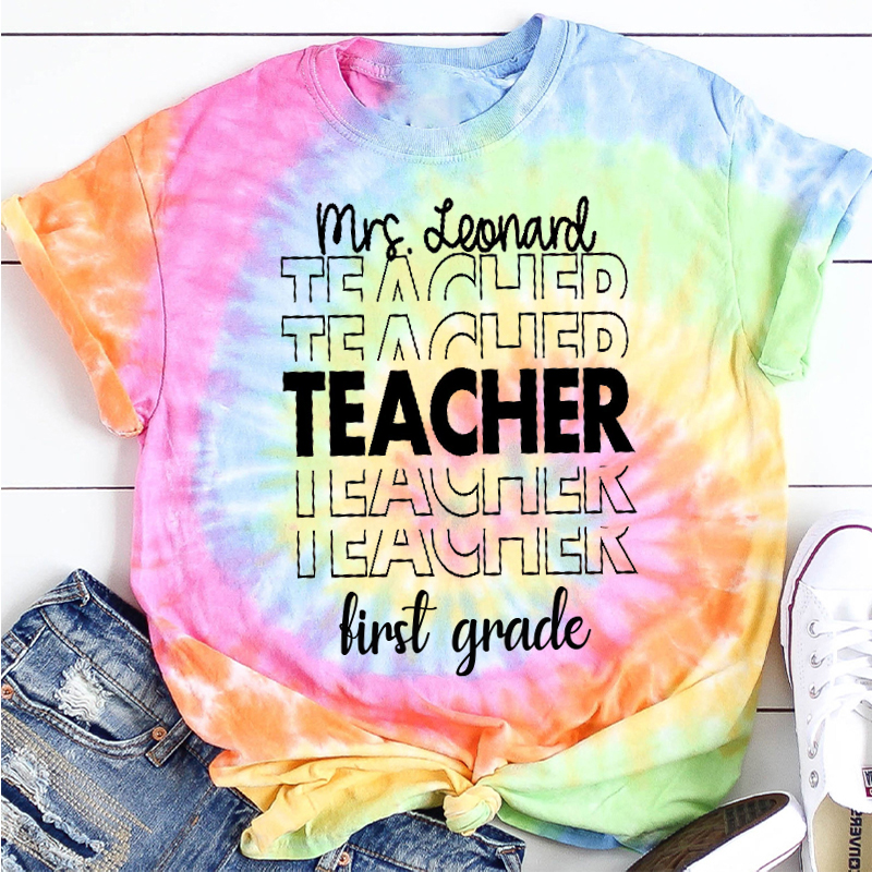 Personalized Name And Grade Teacher Tie-dye T-Shirt
