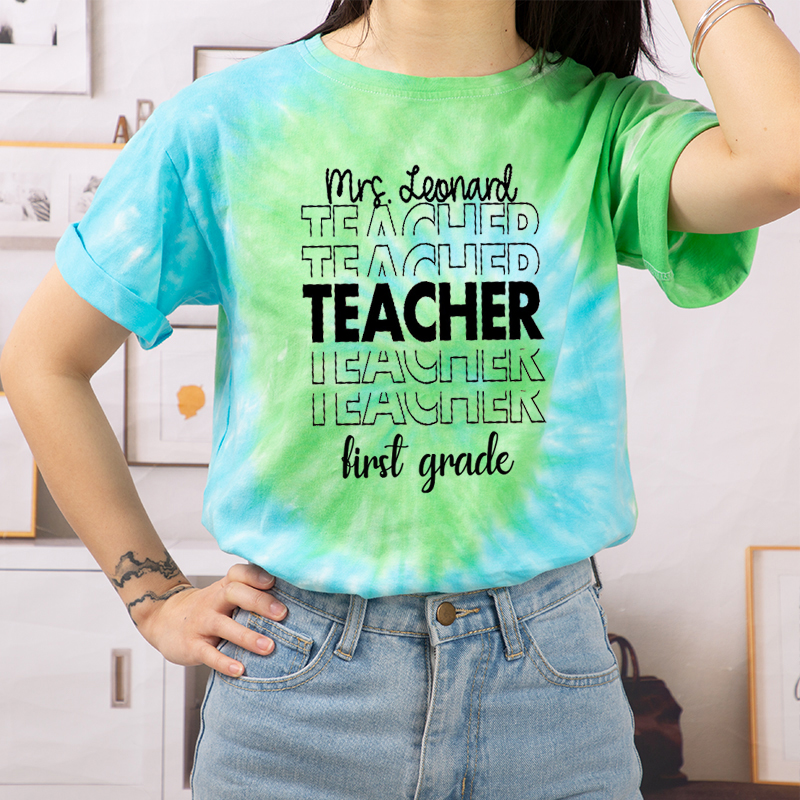 Personalized Name And Grade Teacher Tie-dye T-Shirt