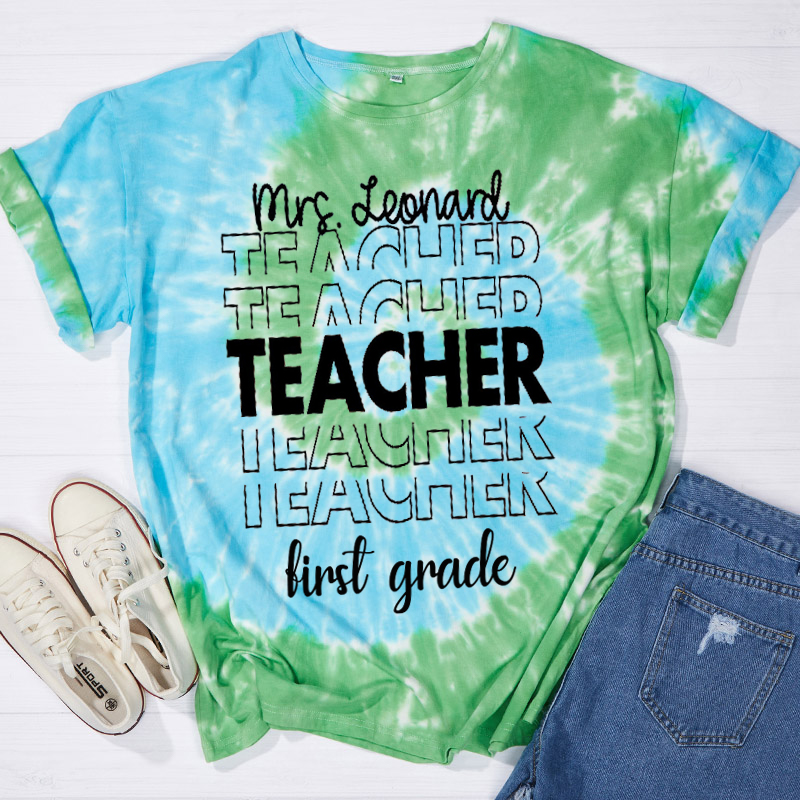 Personalized Name And Grade Teacher Tie-dye T-Shirt