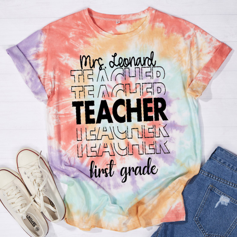 Personalized Name And Grade Teacher Tie-dye T-Shirt