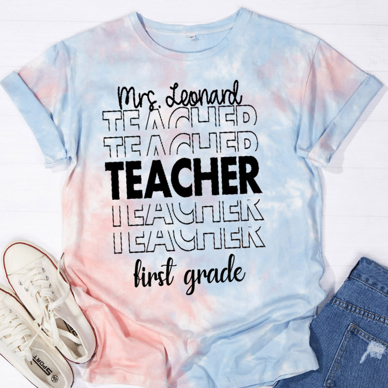 Personalized Name And Grade Teacher Tie-dye T-Shirt