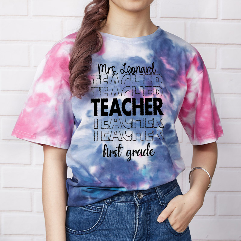 Personalized Name And Grade Teacher Tie-dye T-Shirt