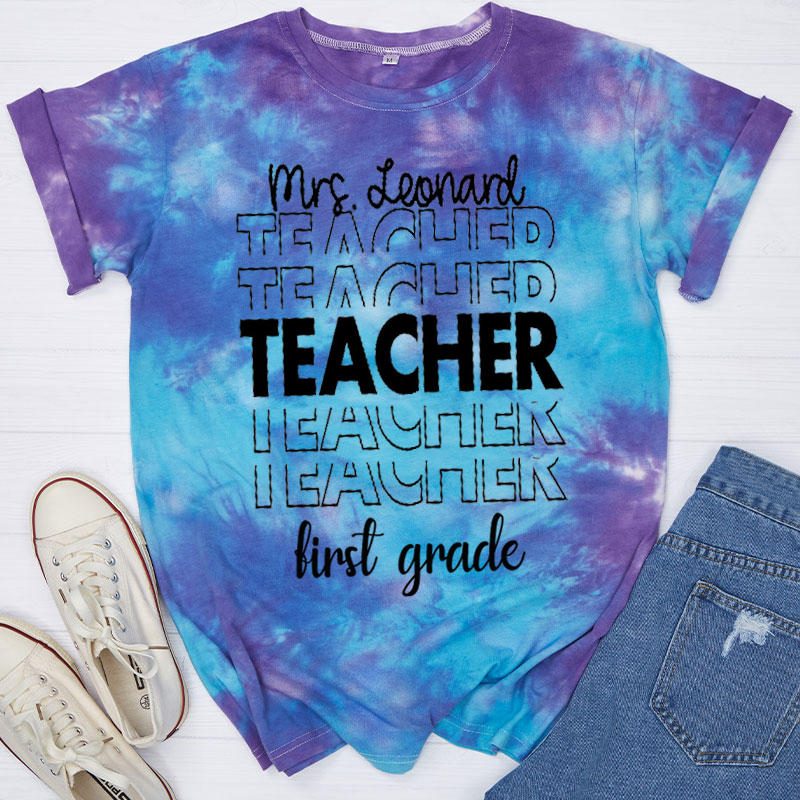 Personalized Name And Grade Teacher Tie-dye T-Shirt