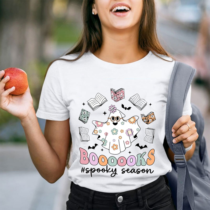 Boooooks Spooky Season Teacher T-Shirt