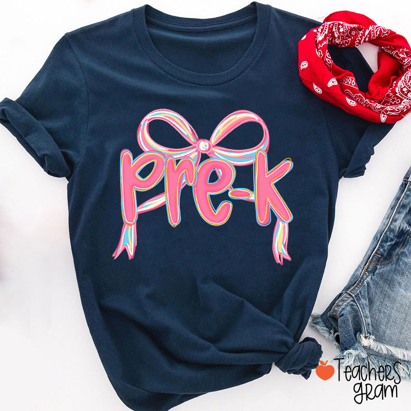 Personalized Grade Pink Bow Teacher T-Shirt