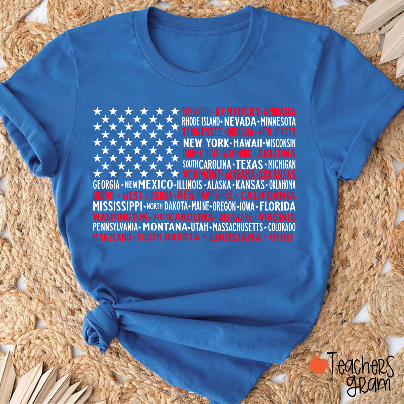 Vintage American Flag 4th Of July Teacher T-Shirt