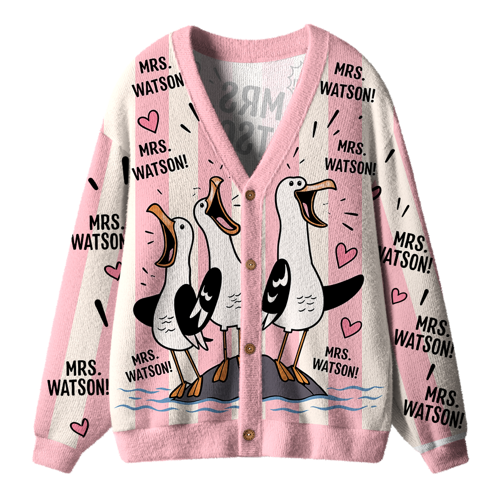 Personalized Teacher Name Seagull Teacher Ugly Cardigan Sweaters