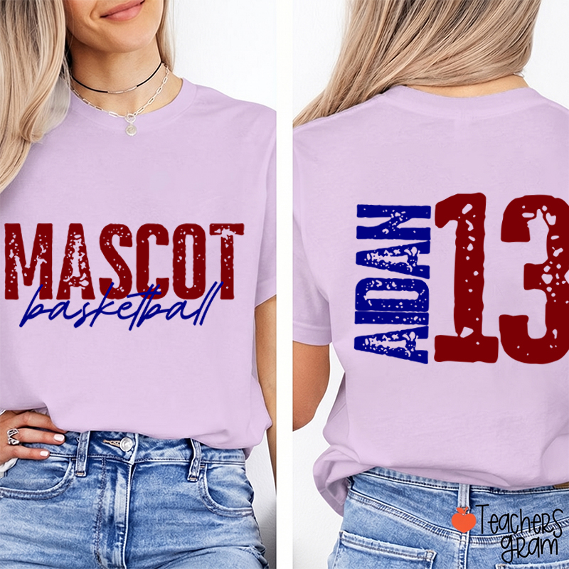 Personalized Mascot Name And Number Basketball Teacher Two Sided T-Shirt
